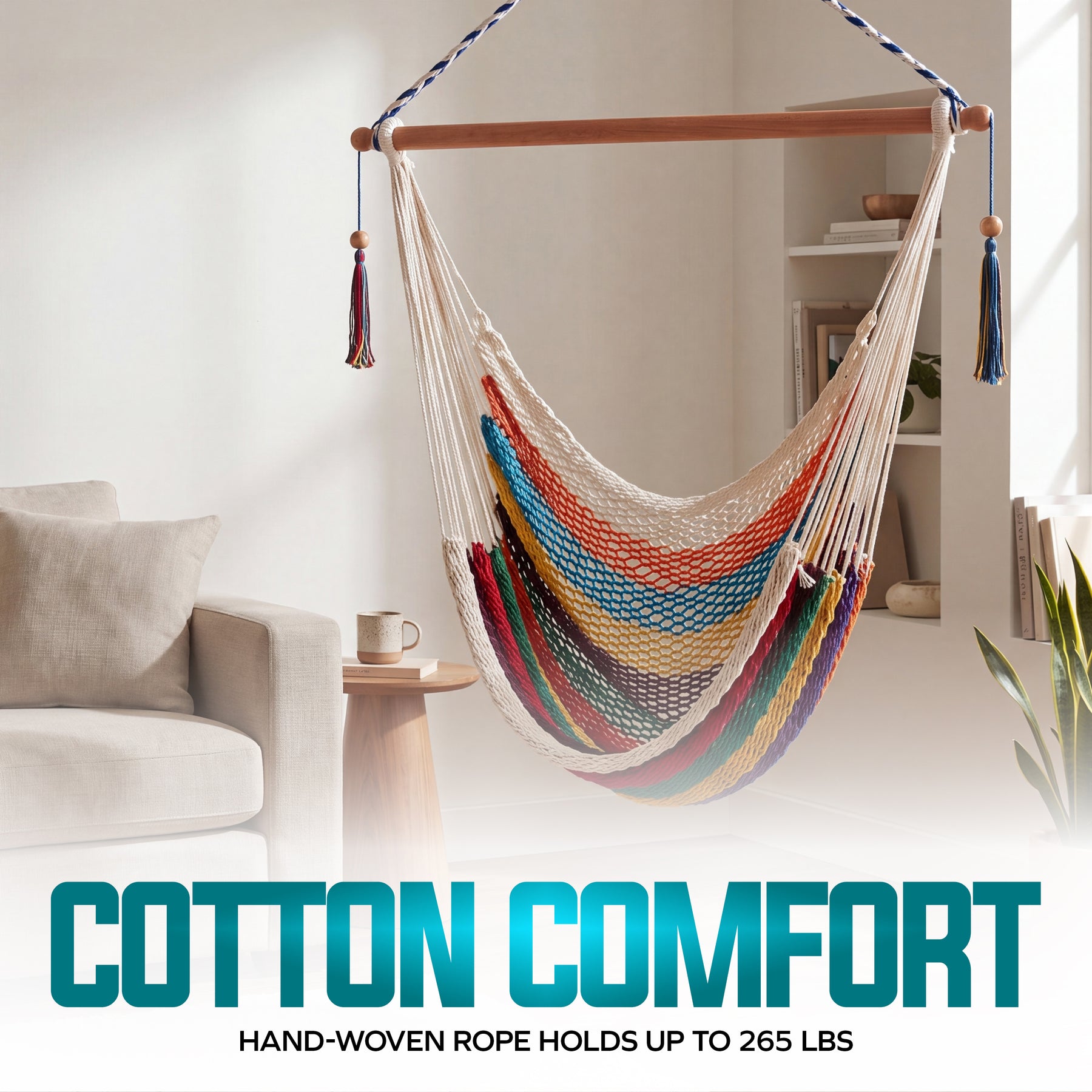 Island Rope Hammock Chair w/ Spreader Bar & Hanging Hardware | 40-in. Wide | 265 Lb. Capacity