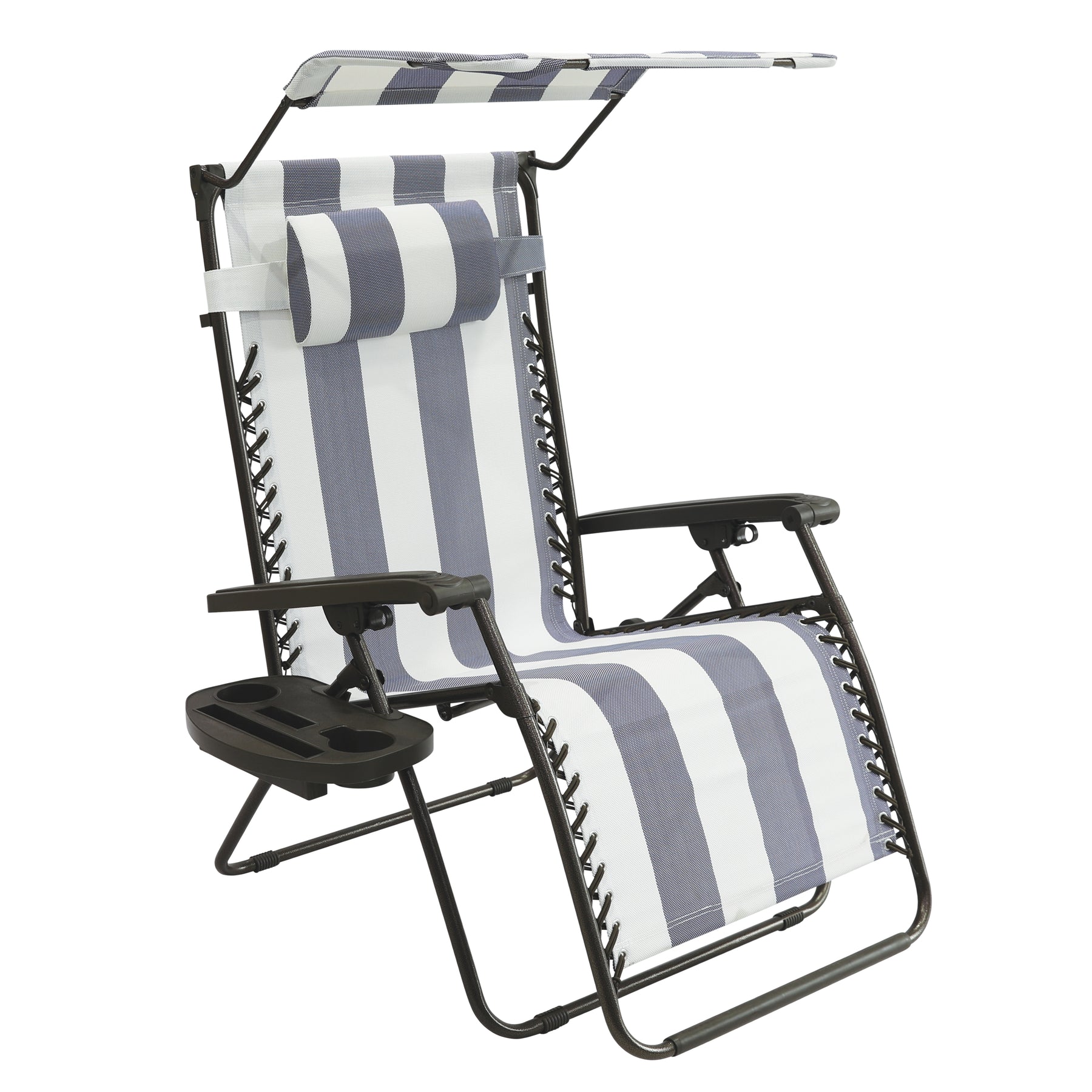 Gravity Free Chair W/ Canopy, Drink Tray, & Pillow | 32-in. Wide XL | Weather & Rust Resistant | 360 Lb. Capacity
