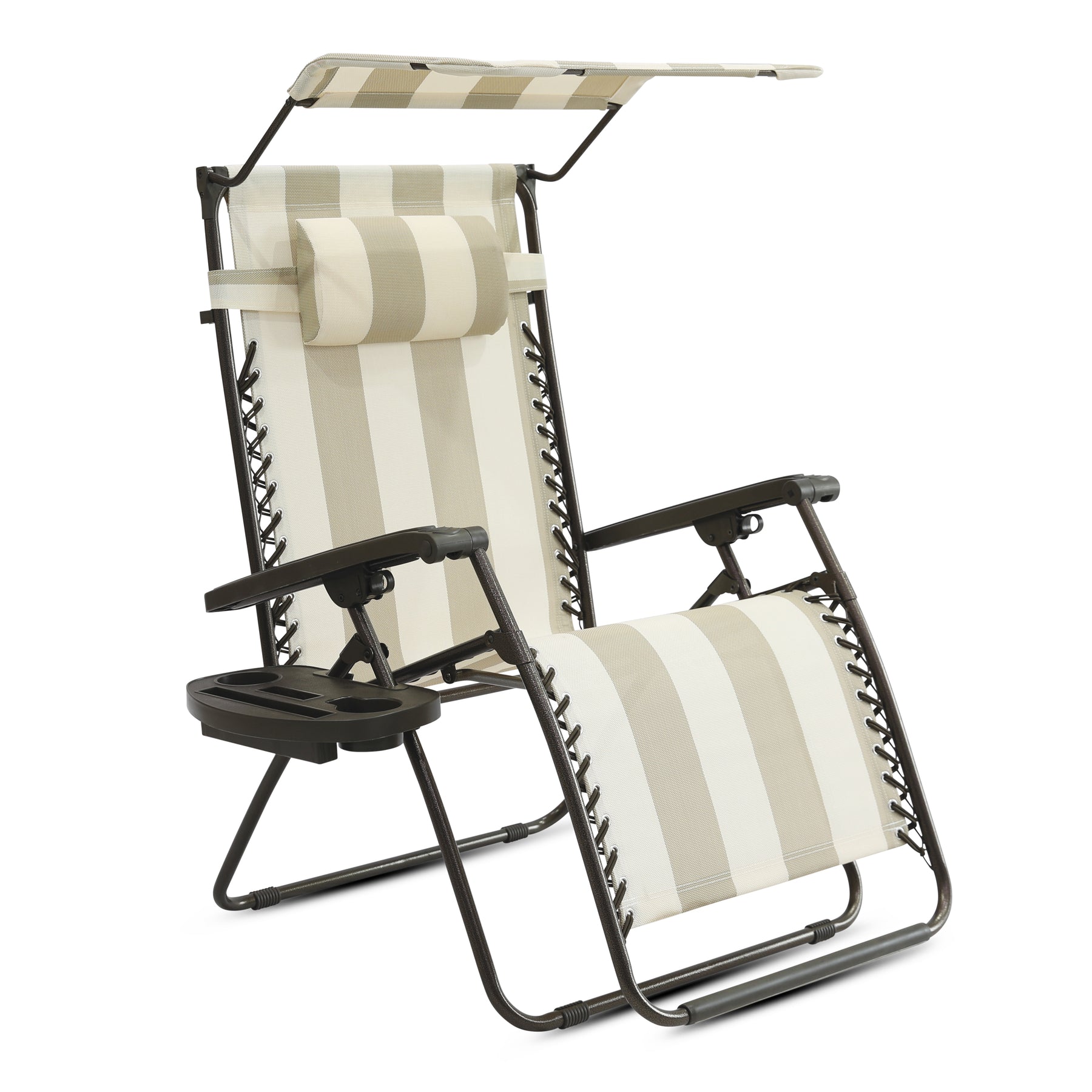 Gravity Free Chair W/ Canopy, Drink Tray, & Pillow | 32-in. Wide XL | Weather & Rust Resistant | 360 Lb. Capacity