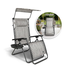 Gravity Free Chair w/ Canopy, Drink Tray, & Pillow | 30-in. Wide XL | Weather & Rust Resistant | 360 Lb. Capacity