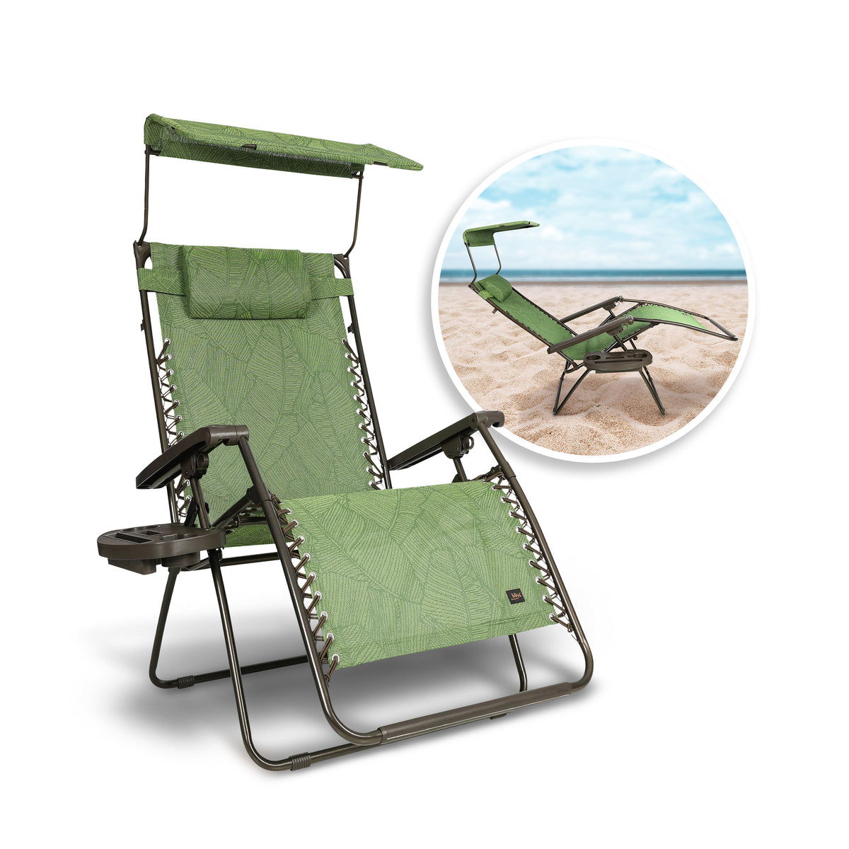 Gravity Free Chair w/ Canopy, Drink Tray, & Pillow | 30-in. Wide XL | Weather & Rust Resistant | 360 Lb. Capacity