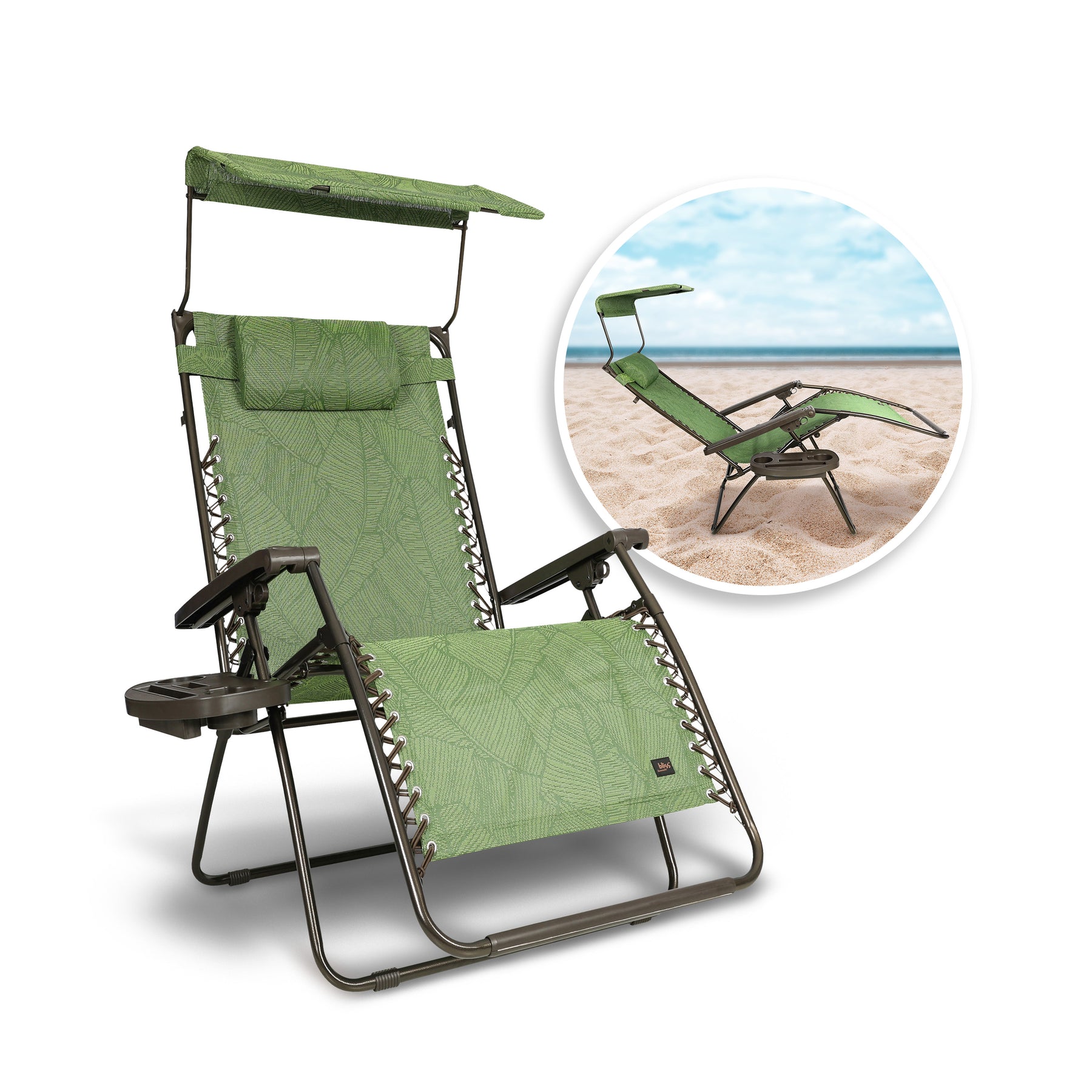 Gravity Free Chair w/ Canopy, Drink Tray, & Pillow | 30-in. Wide XL | Weather & Rust Resistant | 360 Lb. Capacity