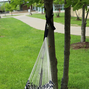 Bliss Hammocks 39-inch Brazilian Style Rope Hammock tied to a tree using the tree straps.