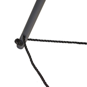 Close-up of the base of the Bliss Hammocks 96-inch Overhead Tripod Stand showing the supporting base ropes.