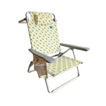 Bliss Hammocks Folding Beach Chair with Towel Rack, cup holder, and side pocket. Pineapple variation is a white color with a pineapple pattern.