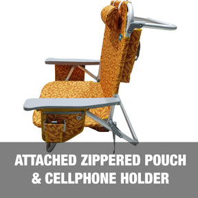 Bliss Hammocks Backpack Aluminum Beach Chair comes with an attached zippered pouch and a cellphone holder.