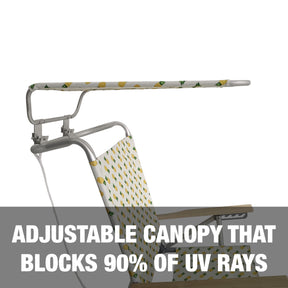 Has an adjustable canopy that blocks 90% of UV rays.