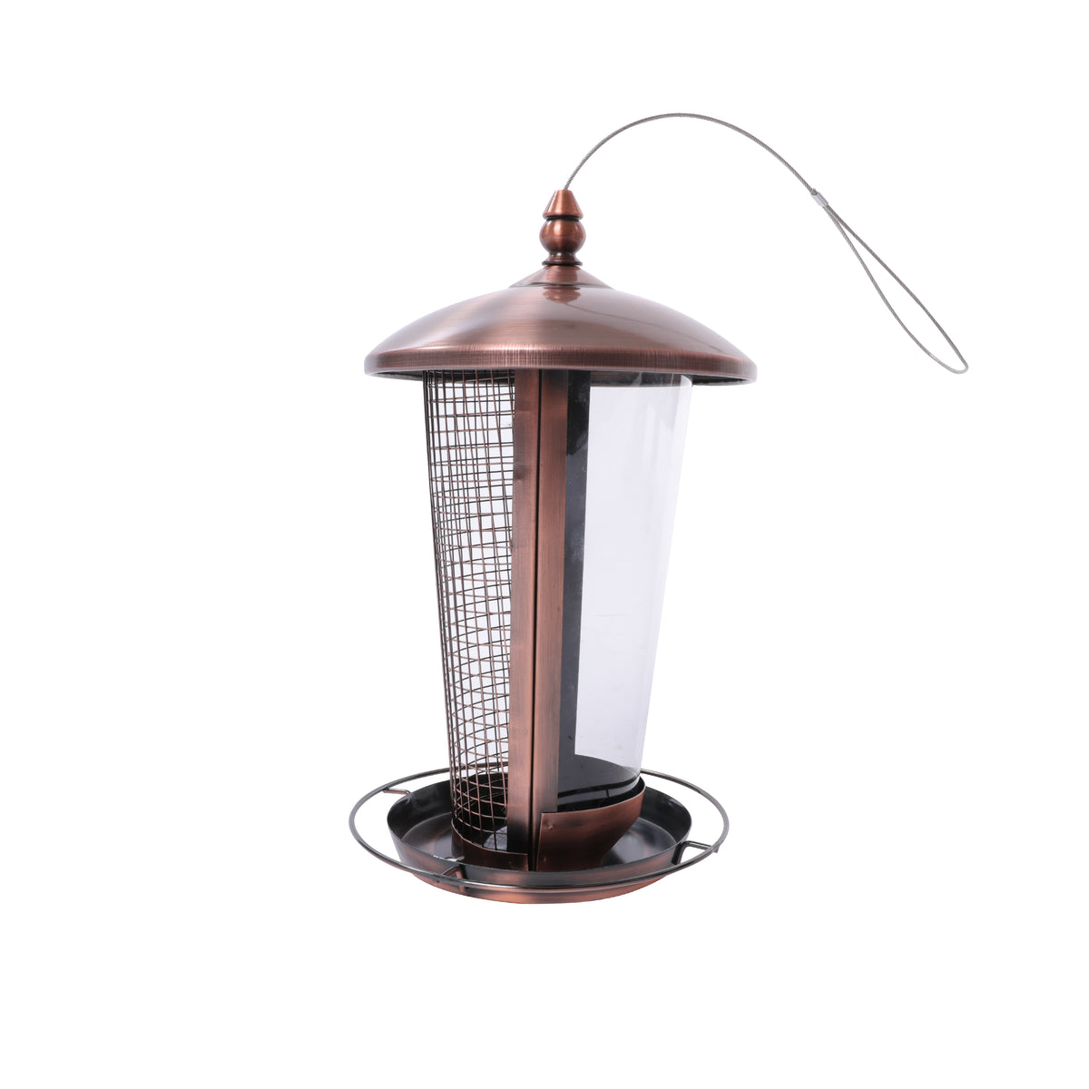 Bliss Outdoors 2-in-1 Hanging Bird Feeder with a twist-lock cover and a copper finish.