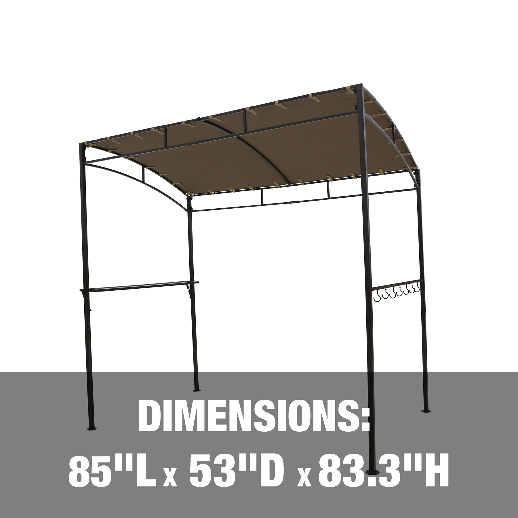 Dimensions are a length of 85 inches, Depth of 53 inches, and height of 83.3 inches.