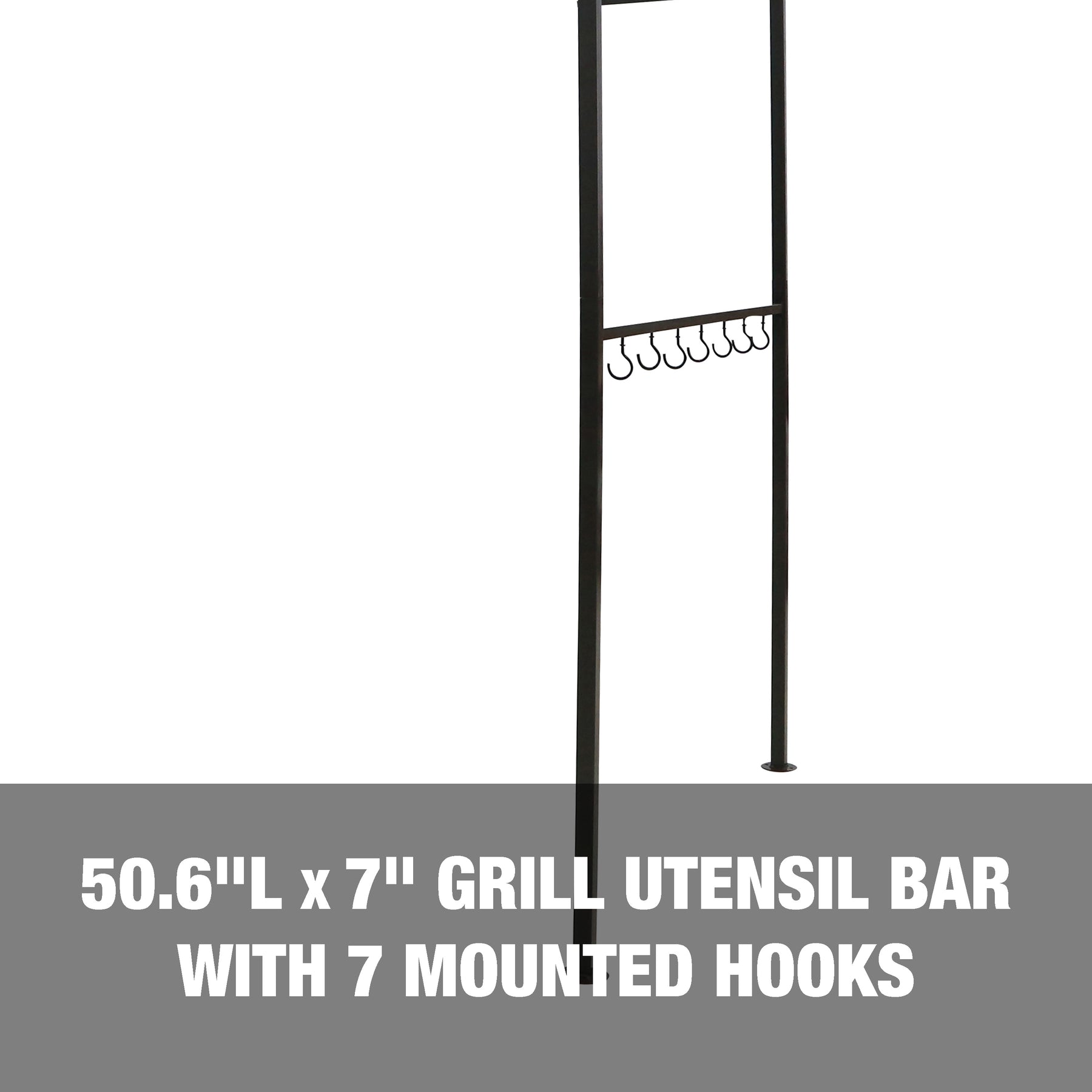 Built-in grill utensil bar with 7 mounted hooks.