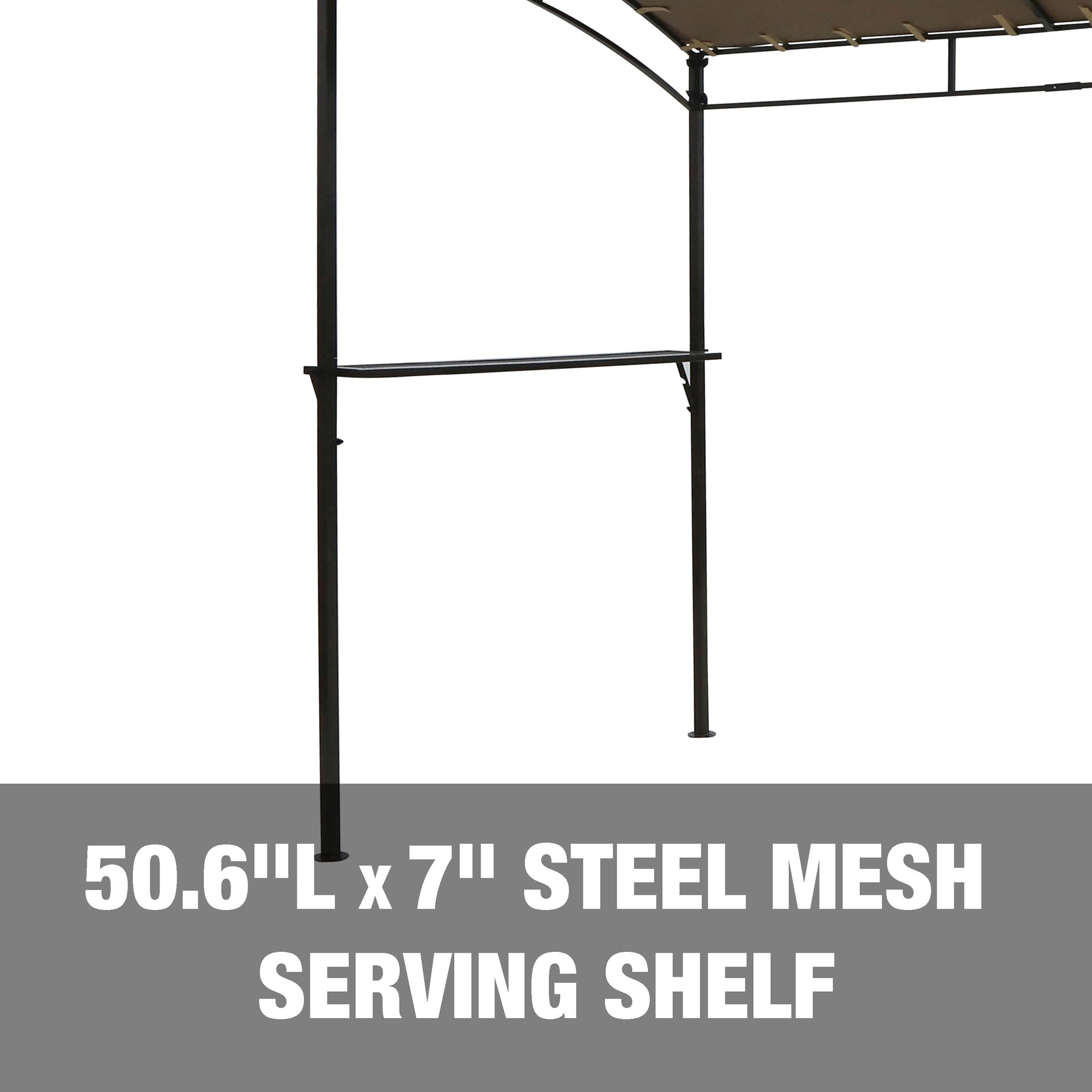 Built-in 50.6 inch long steel mesh serving shelf.