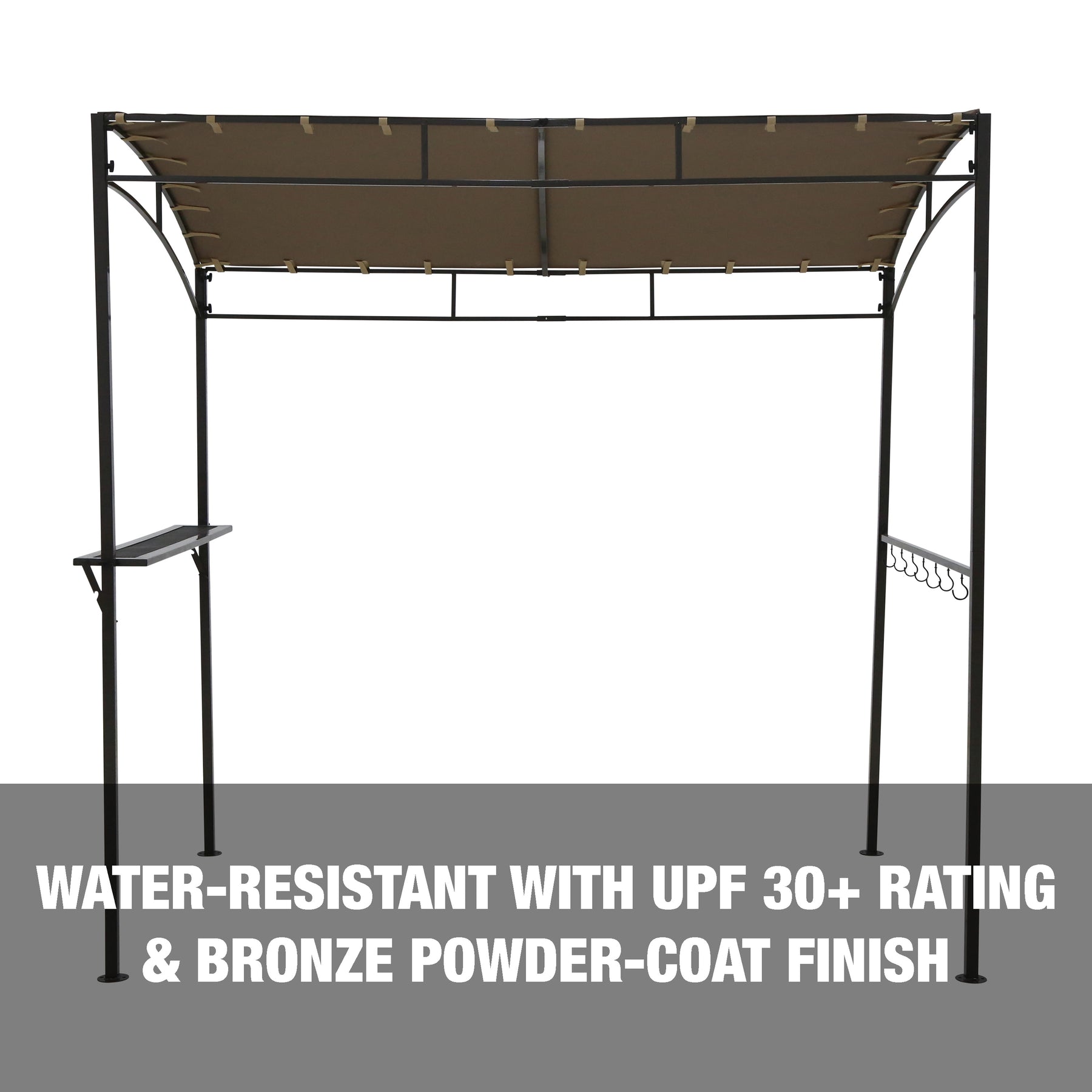 Water-resistant with UPF 30 rating and bronze powder-coat finish.