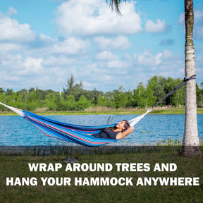 Wrap around trees and hang your hammock.