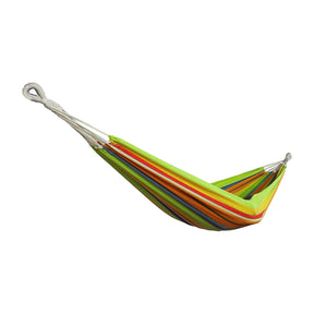 Bliss Hammocks 40-inch Wide Hammock in a Bag with Hand-woven Rope loops in the guacamole stripe variation.
