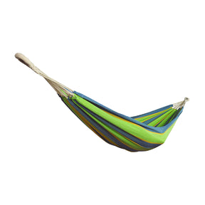 Bliss Hammocks 40-inch Wide Hammock in a Bag with Hand-woven Rope loops in the Mediterranean stripe variation.