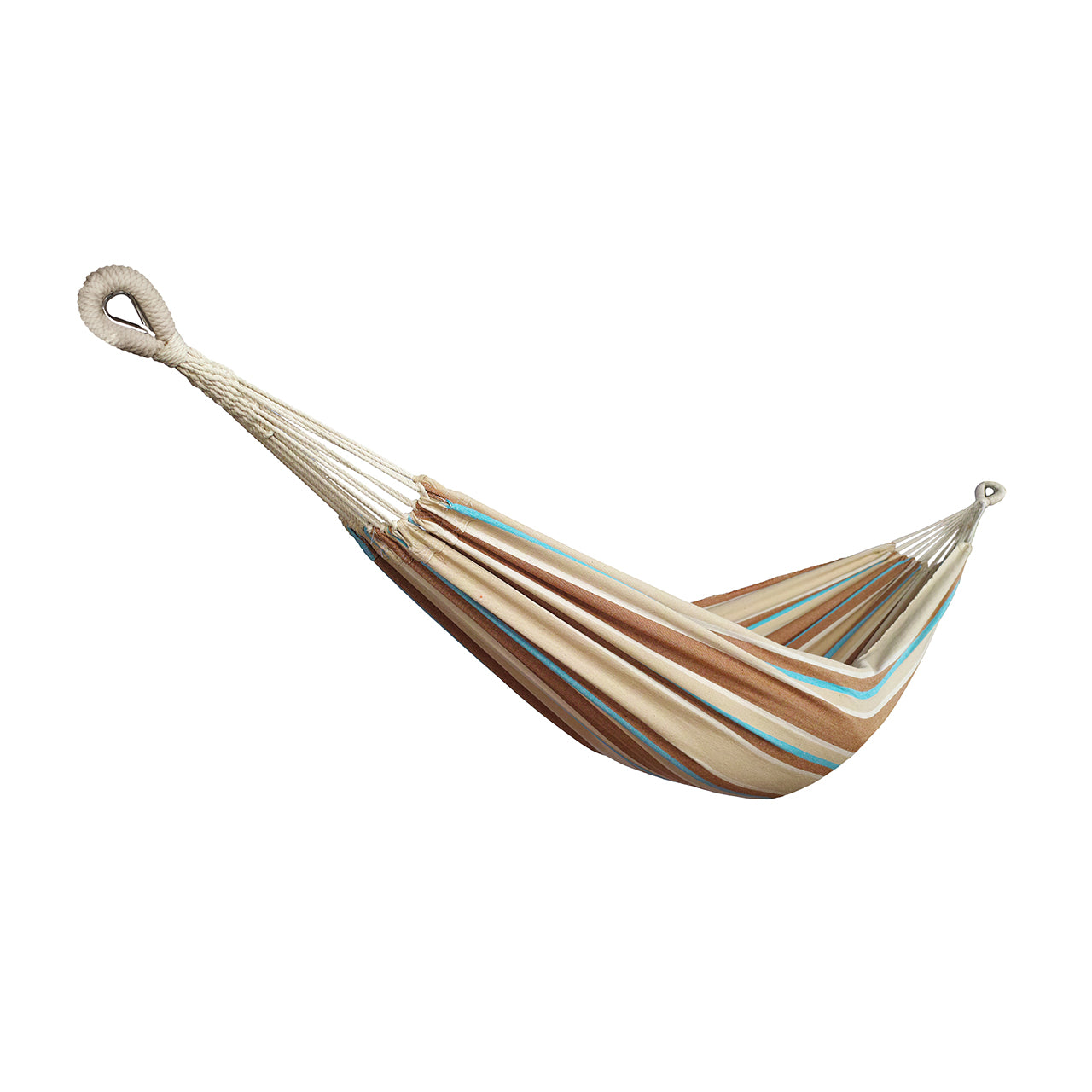 Bliss Hammocks 40-inch Wide Hammock in a Bag with Hand-woven Rope loops in the Hampton stripe variation.
