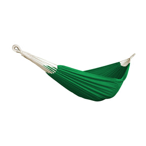 Bliss Hammocks 60-inch Wide Double Hammock in a Bag with Hand-woven Rope loops in the green variation.