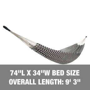 74-inch length, 34-inch width, with an overall length of 9 feet and 3 inches.