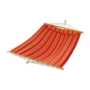 Bliss Hammocks 48-inch Wide Caribbean Hammock with Pillow, Velcro Straps, and Chains in the toasted almond stripe variation.