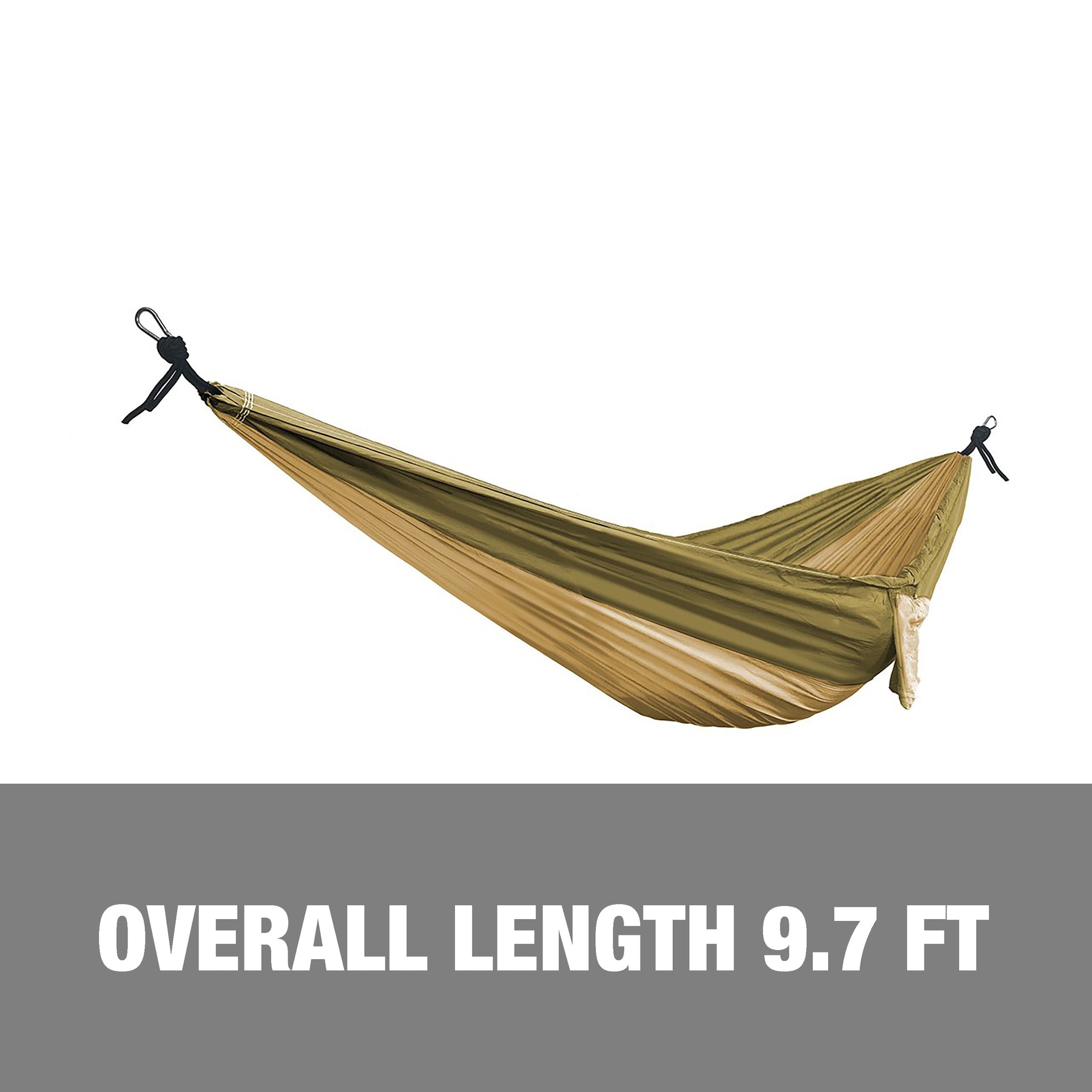 Bliss Hammocks 52-inch Wide Hammock in a Bag has an overall length of 9.7 feet.