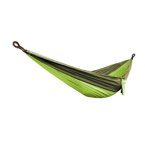 Bliss Hammocks 54-inch Extra Wide To Go Hammock in a Bag with Rip-Stop Stitching and Dual Color Fabric in the forest green variation.