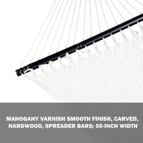 Mahogany varnish smooth finish, carves hardwood spreader bars with a 55-inch width.