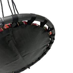 Close-up of the frame and bottom of the Bliss Outdoors Striped Fabric Tree Glider with Hanging Kit.