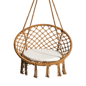 Front view of the Bliss Hammocks 31.5-inch Wide Brown Macramé Swing Chair.