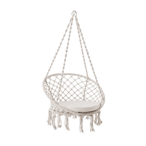 Bliss Hammocks 31.5-inch Wide Macramé Swing Chair with Fringe lining and Padded Cushion.