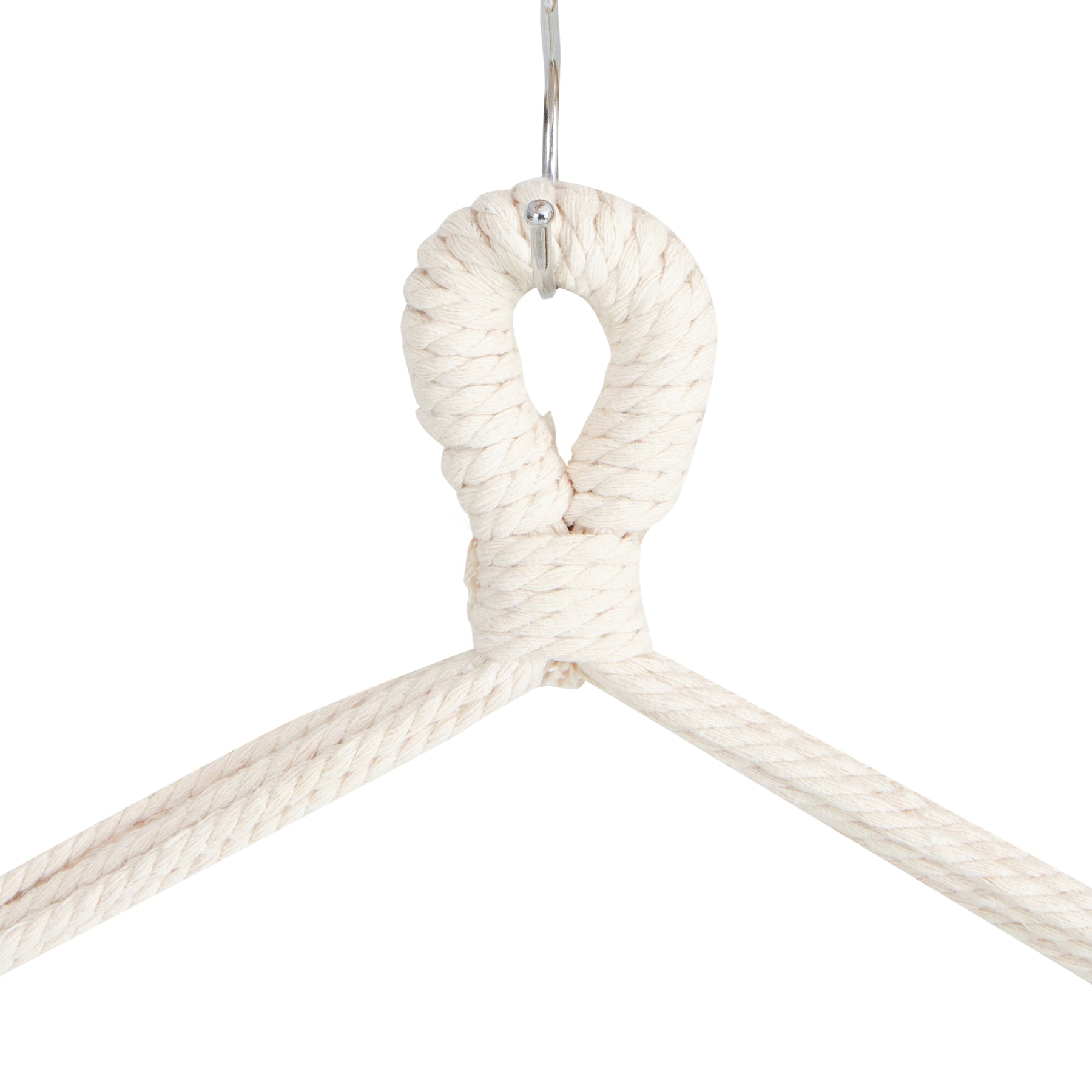 Close-up view of the hanging rope loop for Bliss Hammocks 40-inch Wide Fringed Hammock Chair in the natural variation.