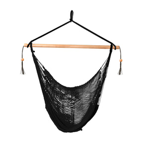 Bliss Hammocks 40-inch Island Rope Hammock Chair with Hanging Hardware and Spreader Bar in the black variation.