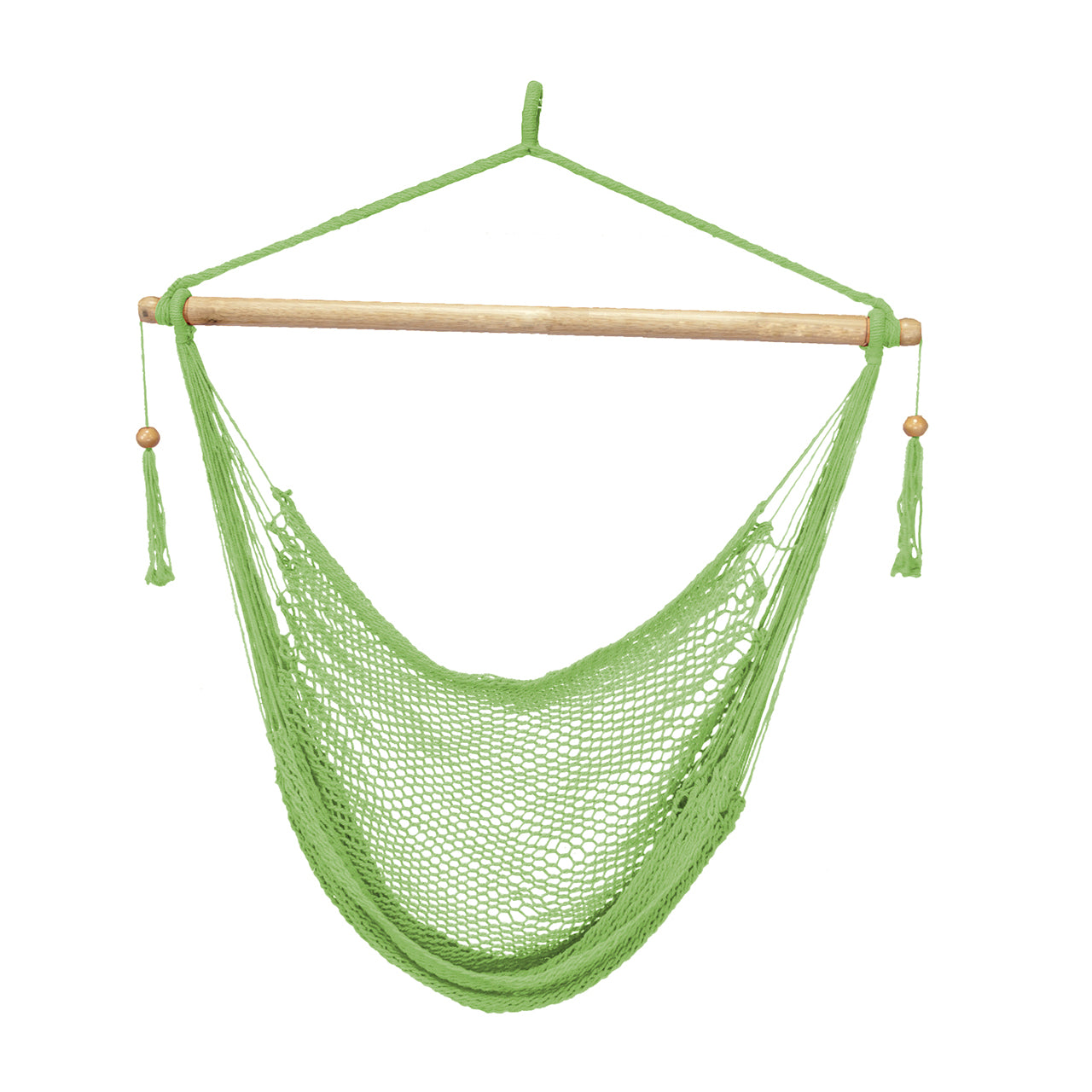 Bliss Hammocks 40-inch Island Rope Hammock Chair with Hanging Hardware and Spreader Bar in the light green variation.