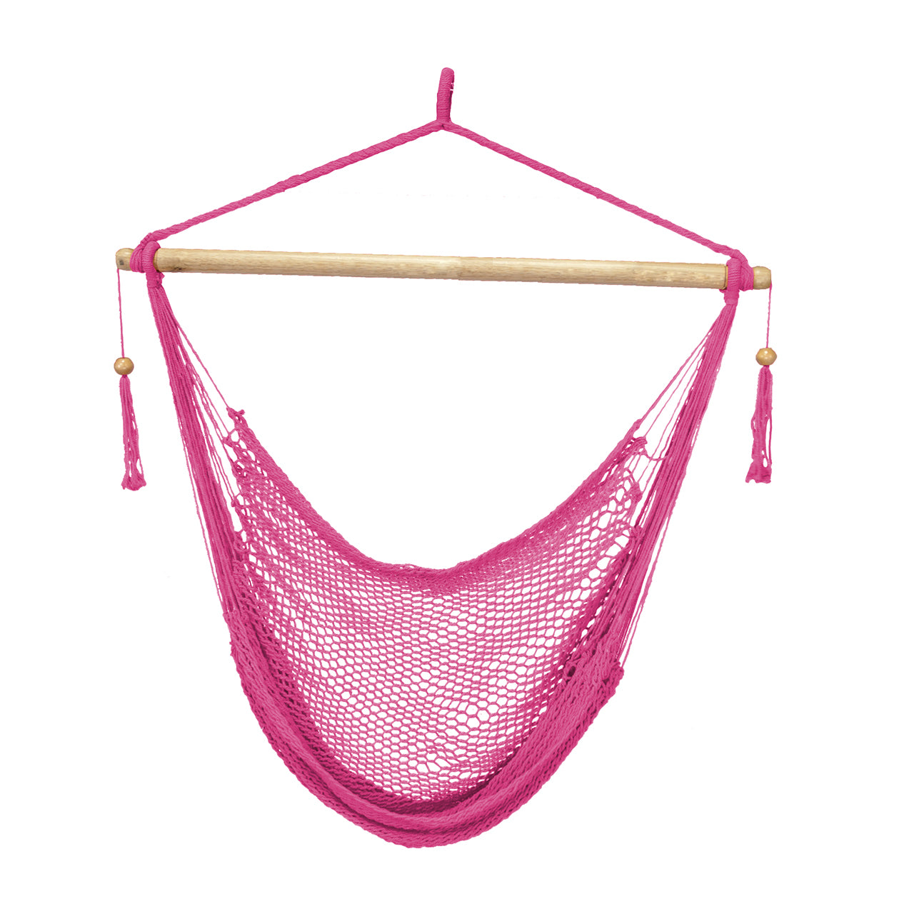 Bliss Hammocks 40-inch Island Rope Hammock Chair with Hanging Hardware and Spreader Bar in the pink variation.