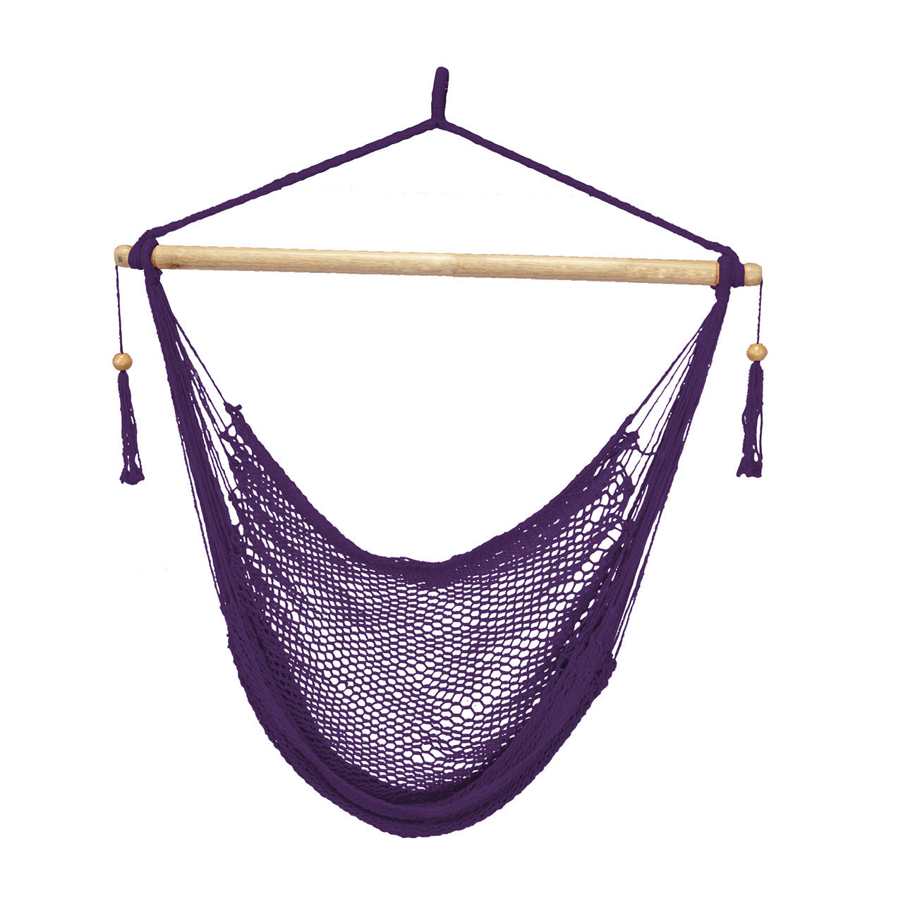 Bliss Hammocks 40-inch Island Rope Hammock Chair with Hanging Hardware and Spreader Bar in the purple variation.