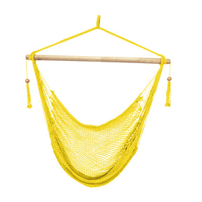 Bliss Hammocks 40-inch Island Rope Hammock Chair with Hanging Hardware and Spreader Bar in the yellow variation.