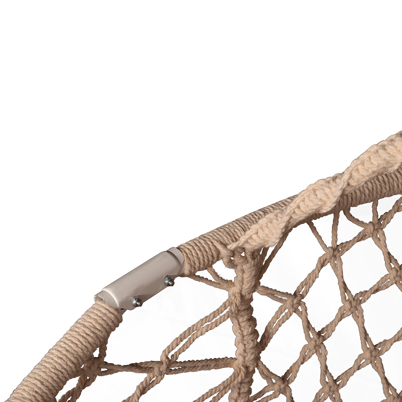 Close-up of the frame for the Bliss Hammocks 55-inch 2 Person Bohemian Style Macramé Swing Chair with Pillows.