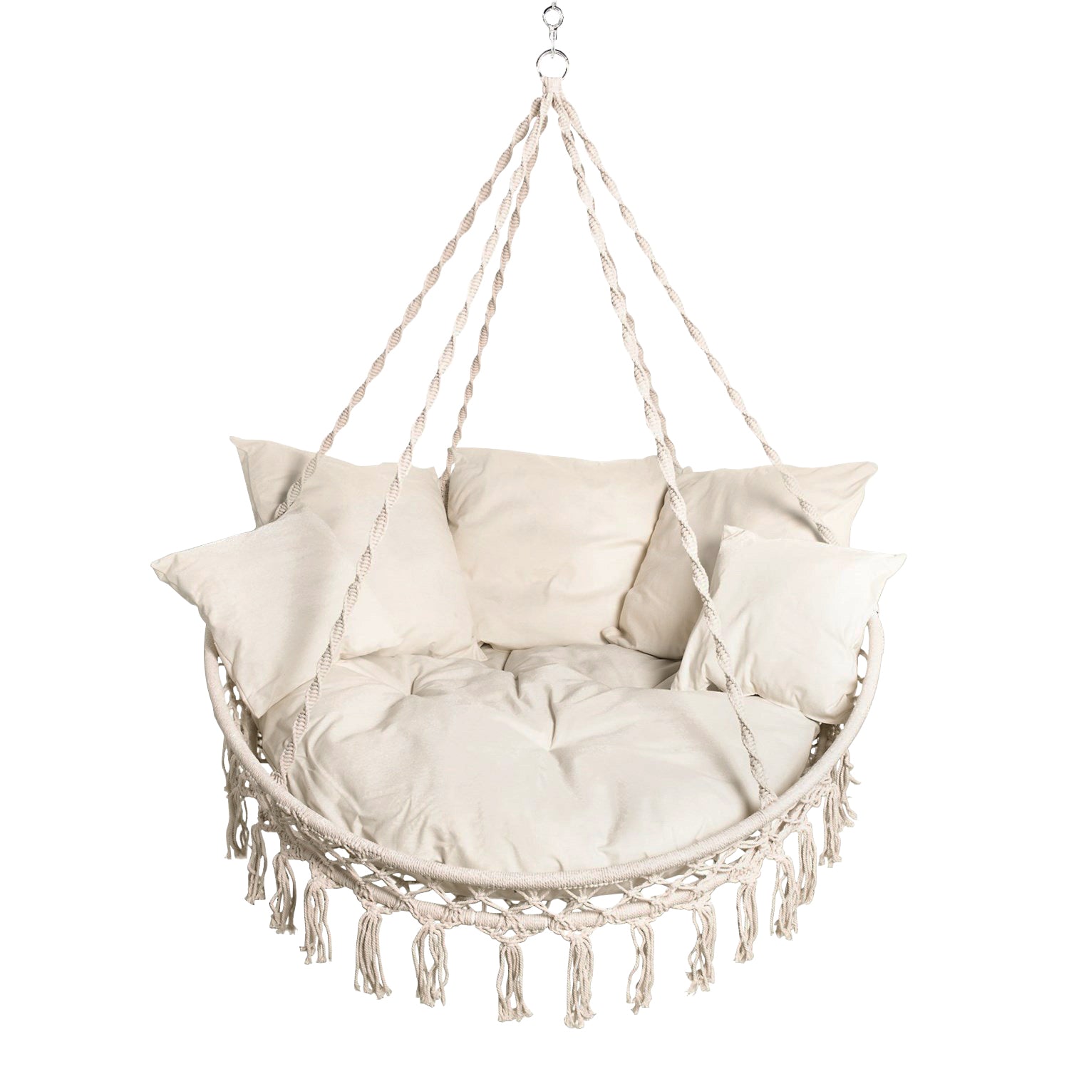Bohemian Style 2-Person Macramé Swing Chair w/ Pillows & Hanging Hardware | 55-in. Wide | 500 Lb. Capacity