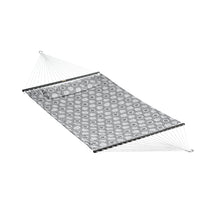 Bliss Hammocks 55-inch Wide 2-Person Reversible Quilted Hammock with Spreader Bars and Pillow in the hexagonal variation.