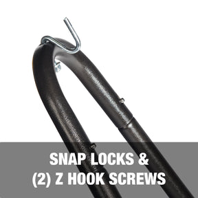 Snap locks and 2 Z-hook screws.