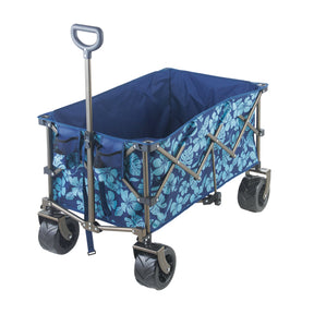 Bliss Hammocks 36-inch Collapsible Garden Cart/Beach Wagon in the Blue Flowers variation.