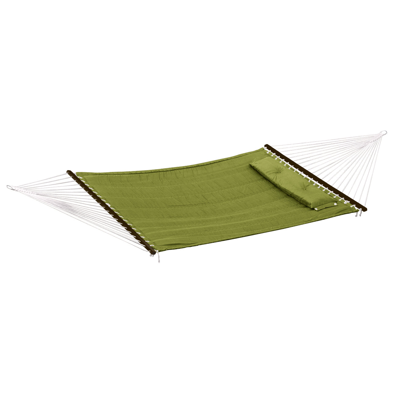 Bliss Hammocks 55-inch Wide Quilted Hammock with Spreader Bars and Pillow in the sage green  variation.