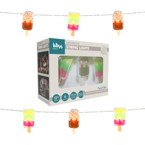 Bliss Outdoors 12 Foot Popsicle themed String Lights with Hanging Clips, 20 LEDs, and a Remote