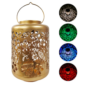 Solar LED Lantern w/ Tropical Flower Design & Hand Painted Finish | 12-in. Tall | Waterproof IP44
