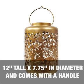 12 inches tall and 7.75 inches in diameter and comes with a handle.