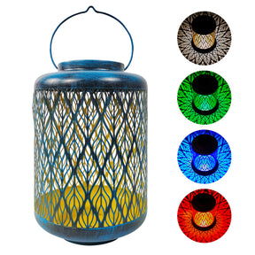 Solar LED Lantern w/ Diamond Leaf Design & Hand Painted Finish | 12-in. Tall | Waterproof IP44