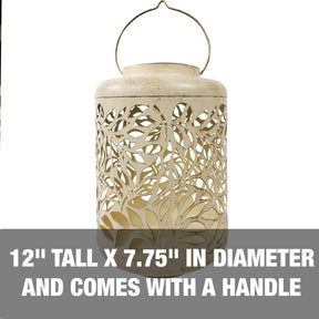 Solar LED Lantern w/ Olive Leaf Design & Hand Painted Finish | 12-in. Tall | Waterproof IP44