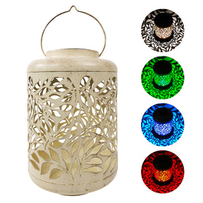 Solar LED Lantern w/ Olive Leaf Design & Hand Painted Finish | 12-in. Tall | Waterproof IP44