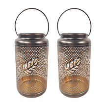 Bliss Outdoors 9-inch Tall 2-Pack Hanging and Tabletop Decorative Solar LED Lantern with Unique Berry Leaf Design and Antique Hand Painted Finish in the Brushed Bronze Variation.