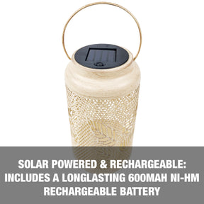 Set of 2 Solar LED Lanterns w/ Berry Leaf Design & Hand Painted Finish | 9-in. Tall | Waterproof IP44