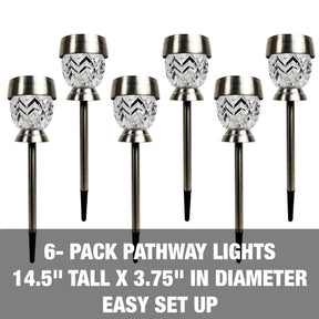 Solar Powered LED Pathway Lights | 14-in. Tall | 6-Pack | Flower Pattern Design | Waterproof IP44